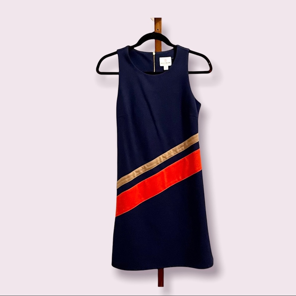 Julie Brown Color Block Striped Navy Dress Small